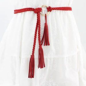 BELT Braided Rope Tassel Waist Dangle Boho Leather Adjustable Trendy Stylish Fun